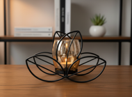 Eleganter Teelichthalter in Blütenform – Schwarz/Amber 20,5 x 9,5 x 13,5 cm