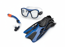 Lade das Bild in den Galerie-Viewer, CRIVIT Tauch- und Schnorchel-Set für Erwachsene &amp; Kinder – 3-teilig mit Maske, Dry-Top Schnorchel, Flossen &amp; Signalpfeife
