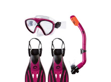 Lade das Bild in den Galerie-Viewer, CRIVIT Tauch- und Schnorchel-Set für Erwachsene &amp; Kinder – 3-teilig mit Maske, Dry-Top Schnorchel, Flossen &amp; Signalpfeife
