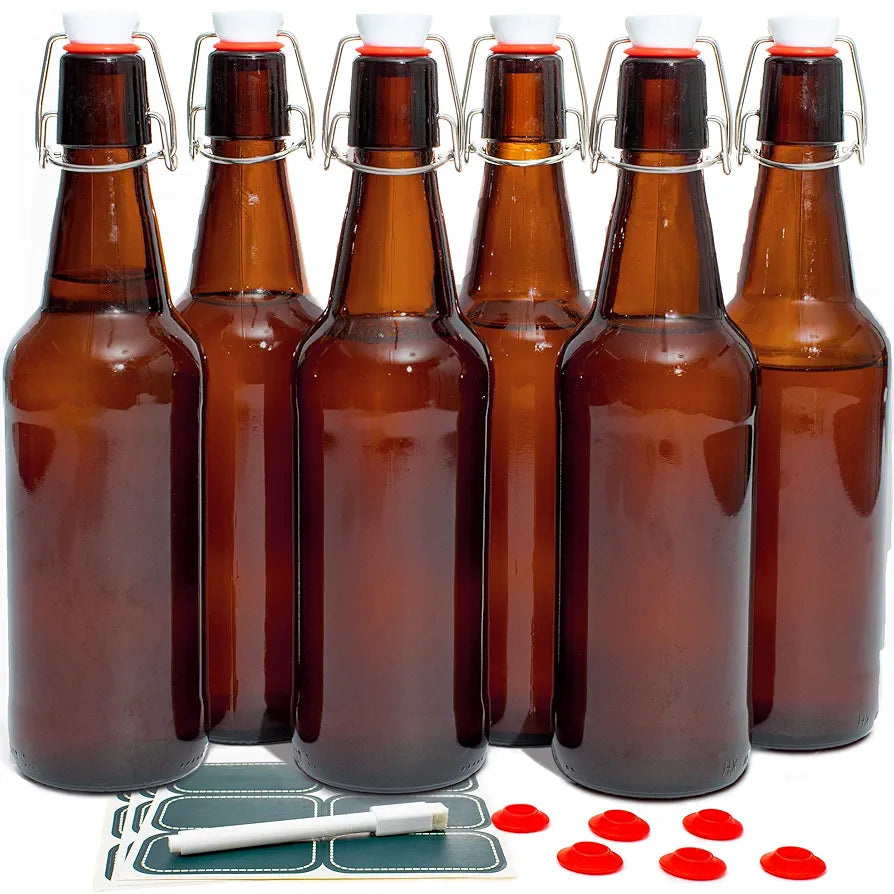 tis Glasflaschen mit Stopfen – Set von 6 in bernsteinfarbenem p202